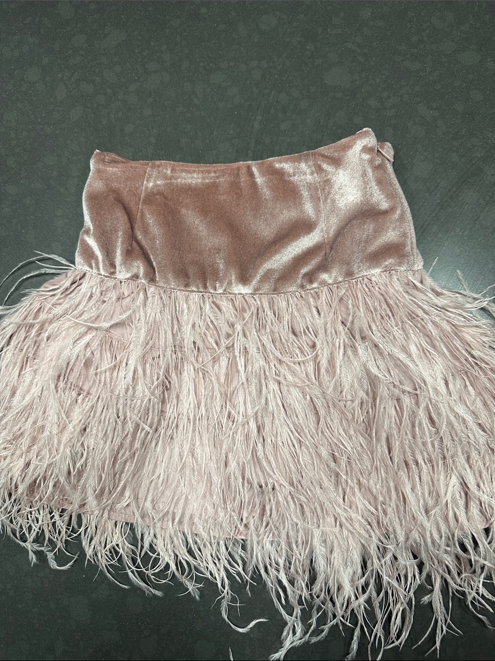 Velvet Feather Trim Mini Skirt in Dusty Pink. Petite Maison Kids